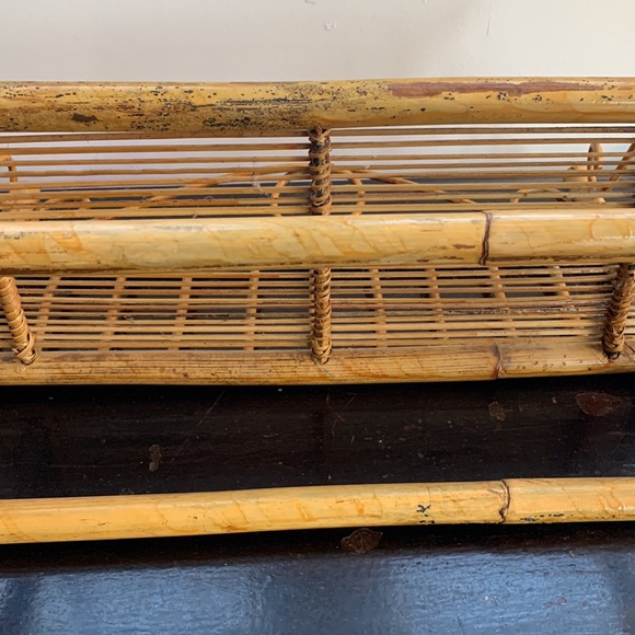 VTG MCM Bamboo Rattan hanging shelf Rack w/rod plant stand table top Boho granny - Picture 10 of 12